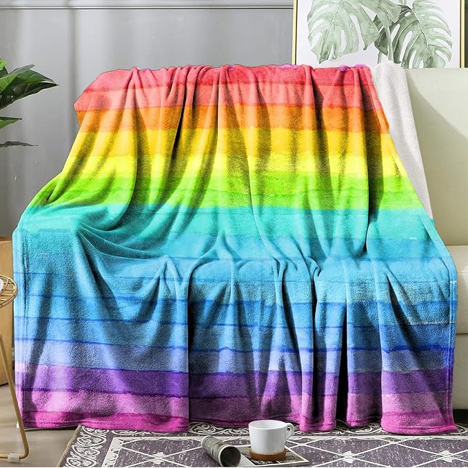 Ultra Soft Fleece Blanket- Lightweight & Warm Throw Blanket for Couch, Cozy Plush Sherpa Blanket for Adults Kids, Durable & Easy Care (Rainbow, 50x60 in)