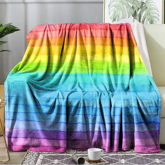 Ultra Soft Fleece Blanket- Lightweight & Warm Throw Blanket for Couch, Cozy Plush Sherpa Blanket for Adults Kids, Durable & Easy Care (Rainbow, 50x60 in)