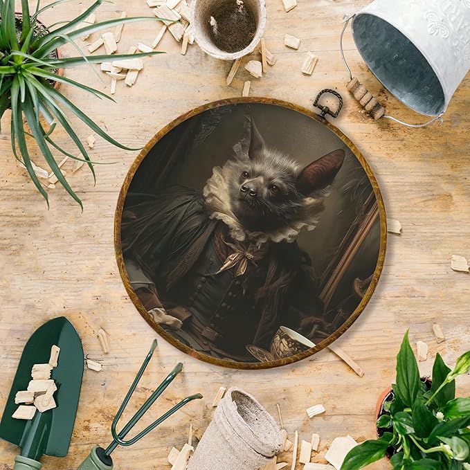 Hiuwevt Dark Academia Bat Round Wall Art Decor, Gothic Bat Framed Canvas Prints, Vintage Noble Vampire Round Wall Hanging Decor for Home Living Room Decorations, 10x10 Inches