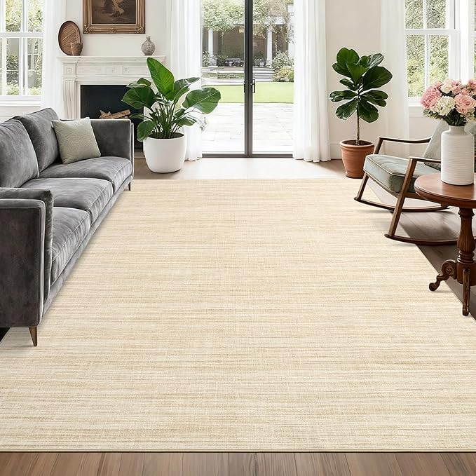 5x7 Washable Rugs Non Slip Minimalist Area Rug for Bedroom Soft Low Pile Solid Color Large Bedroom Throw Carpet Stain Resistant Classic Neutral Area Rug Plain Boho Rugs for Kitchen Nursery, Beige