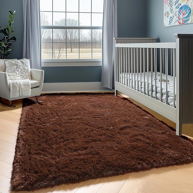 ONASAR Brown Rugs for Living Room Bedroom, 5x8 Washable Fluffy Bedside Area Rug, Soft Plush Shaggy Indoor Floor Carpet for Nursery Kids Girls Boys Teen Dorm Home Office Decor Aesthetic