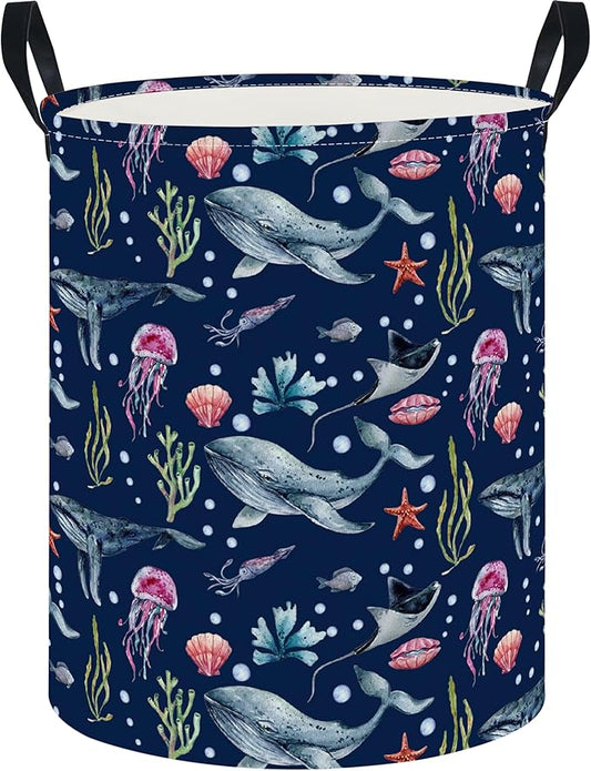 Laundry Hamper, Laundry Basket, Nursery Hamper, Waterproof Storage Bin, Clothes Organizer Basket, Room Decor(Watercolor Ocean)