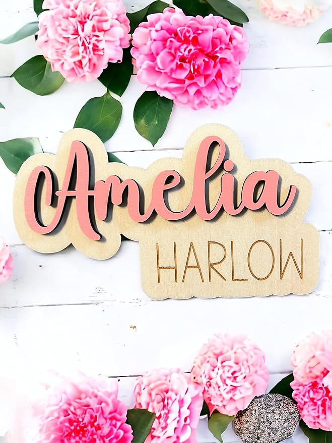 Generic Personalized 3D Newborn Baby Name Announcement, Hospital Photo Prop Plaque, Baby Name Sign - 7 Inch Wooden Sign
