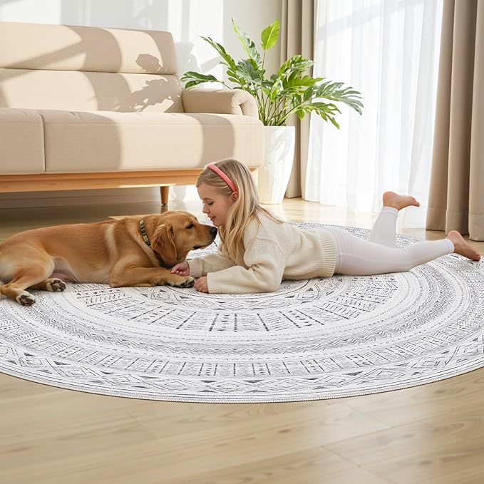Area Rugs for Living Room Washable Living Room Rug Soft Neutral Indoor Floor Carpet Non-Slip Stain Resistant Modern Boho Rugs for Bedroom Dining Room Kids Room Nursery Office Home Dark Grey