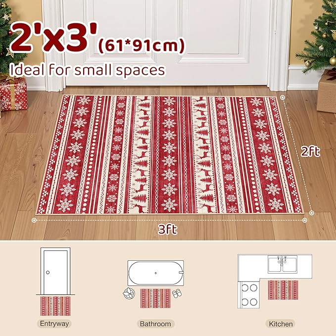 Area Rugs for Living Room Washable Living Room Rug Soft Neutral Indoor Floor Carpet Non-Slip Stain Resistant Modern Boho Rugs for Bedroom Dining Room Kids Room Nursery Office Home Red