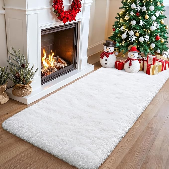 Merelax Soft Runner Rugs for Living Room Hallways Entry, 2x6 Snow White Fluffy Fuzzy Rug for Christmas Trees Holiday Decor Aesthetic, Non-Slip Plush Shaggy Furry Bedside Indoor Floor Shag Carpet