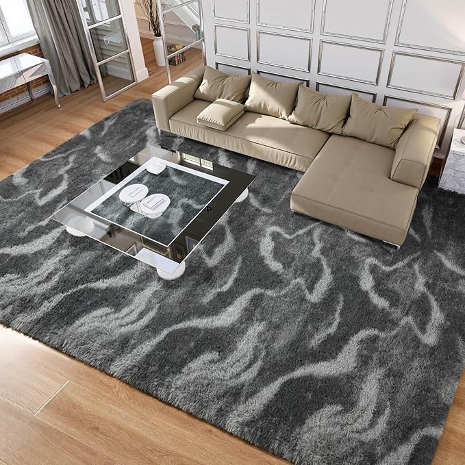 Merelax Area Rugs for Living Room Bedroom, Non-Slip Large 6x9 Feet Soft Fluffy Shaggy Bedside Rug, Indoor Floor Carpet for Kids Dorms, Nursery Rooms, Playroom, Home Decor Aesthetic, Black/White