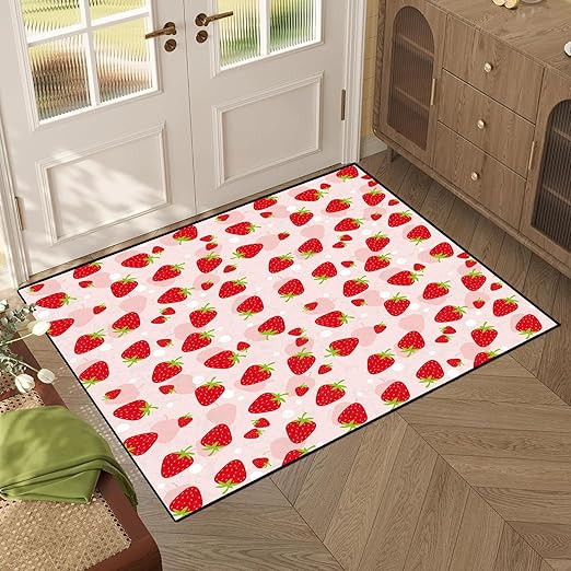 Strawberry Rug Kwaii Pink Area Rugs for Bedroom Dorm Living Room Cute Throw Rug Floor Mat Pad Doormat Carpet, 5' x 7'(150 x 210cm)