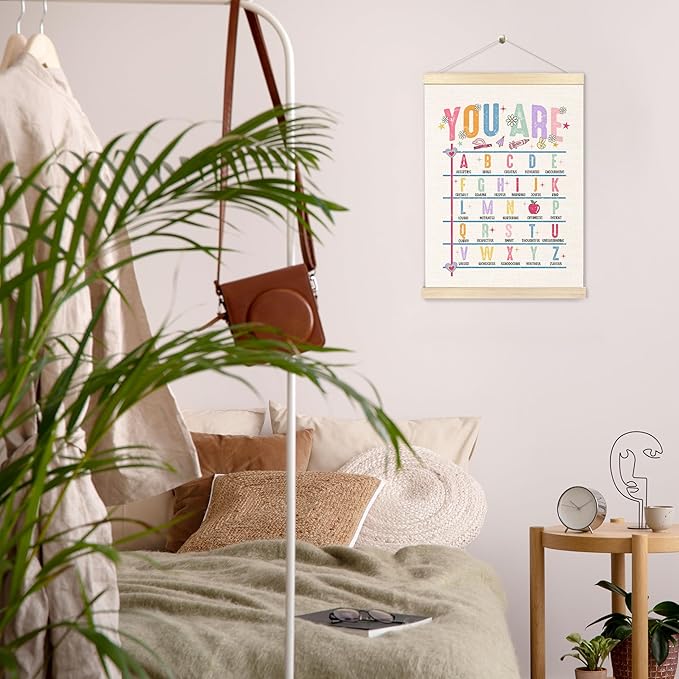 BESERH Christian Alphabet Nursery Wall Decor, You Are Alphabet Bible Verse Poster Hanger Frame, ABC Letters Educational Posters Wall Art Decor for Classroom Kids Room Nursery Playroom, 12x16 Inches