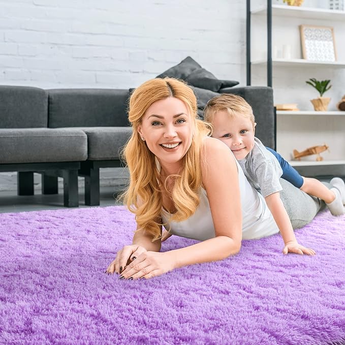 Merelax Modern Soft Fluffy Large Shaggy Rug for Bedroom Livingroom Dorm Kids Room Indoor Home Decorative, Non-Slip Plush Furry Fur Area Rugs Comfy Nursery Accent Floor Carpet 4'x6' Purple