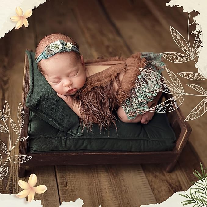 M&G House Brown Newborn Photography Props Wooden Bed Vintage Baby Photo Prop Baby Photoshoot Props Doll Bed Accessories Pretend Play Photoshoot Props