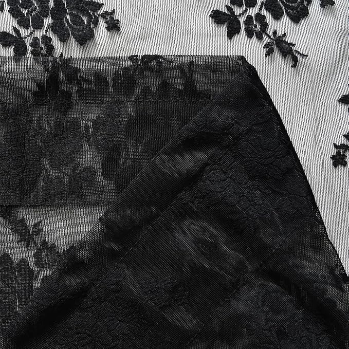 Kotile Black Lace Curtains 108 Inches Long, Vintage Floral Gothic Black Sheer Curtains for Living Room, Rod Pocket Privacy Sheer Lace Curtain 2 Panels Set, 52 x 108 Inch