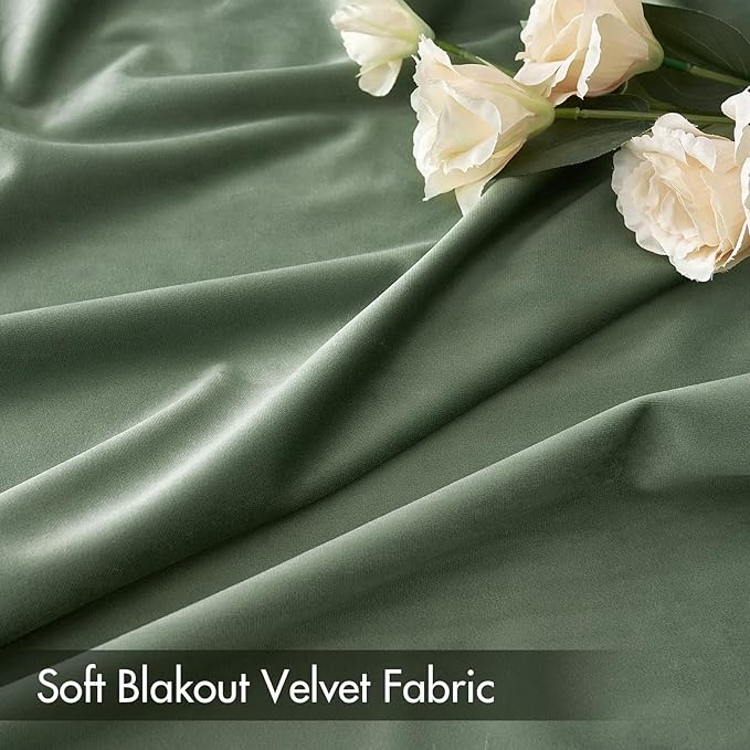 MIULEE Velvet Curtains Sage Green Thermal Insulated Blackout Curtain Drapes for Bedroom Living Room Darkening 63 Inches Long Curtains Panels Rod Pocket Set of 2