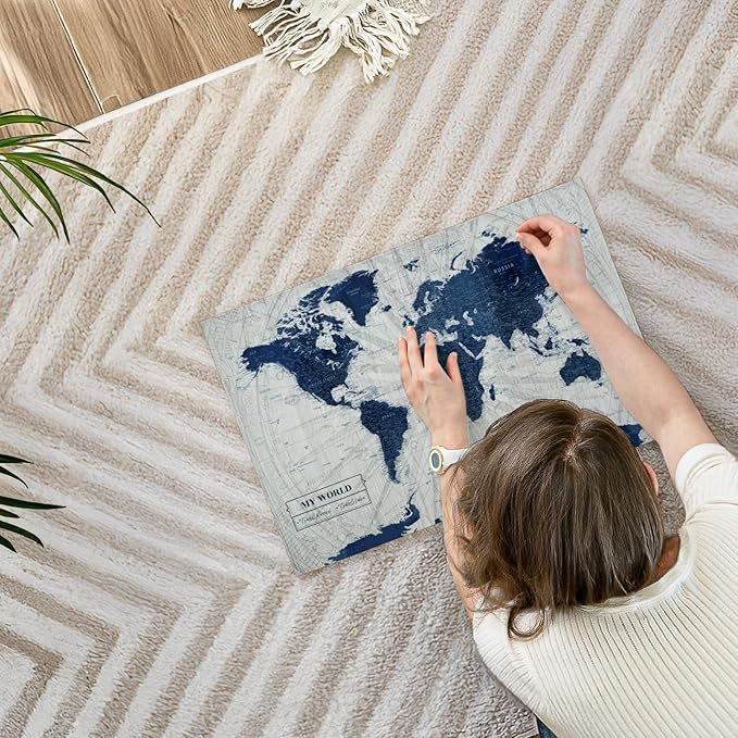 ElephantStock - My World Push Pin Map V Wall Art - Horizontal Canvas Wall Art - Living Room Wall Decor - Unique Map Canvas Art - Gray And Blue Decor - 24" x 16"