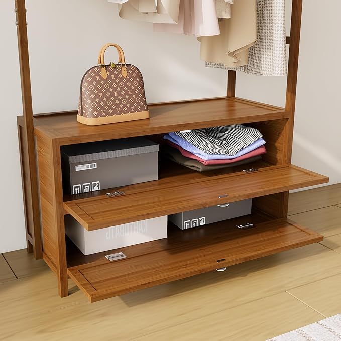 Upgraded Hanging Rack Clothing Rack with Drawers,Solid Thickened Clothes Racks with Shelves,27.6inch Width Closet with Drawers,Clothes Racks for Hanging Clothes,Short Closet Dresser