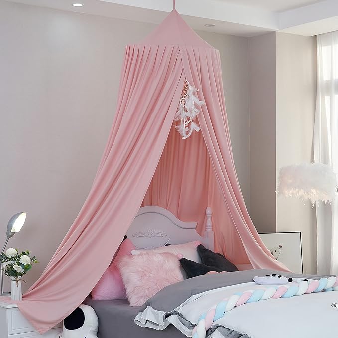 Extra Large Kids Bed Canopy for Girls Boys Bedroom Decor, Crib Nursery Hanging Light Blocking Reading Nook (Coral Pink)