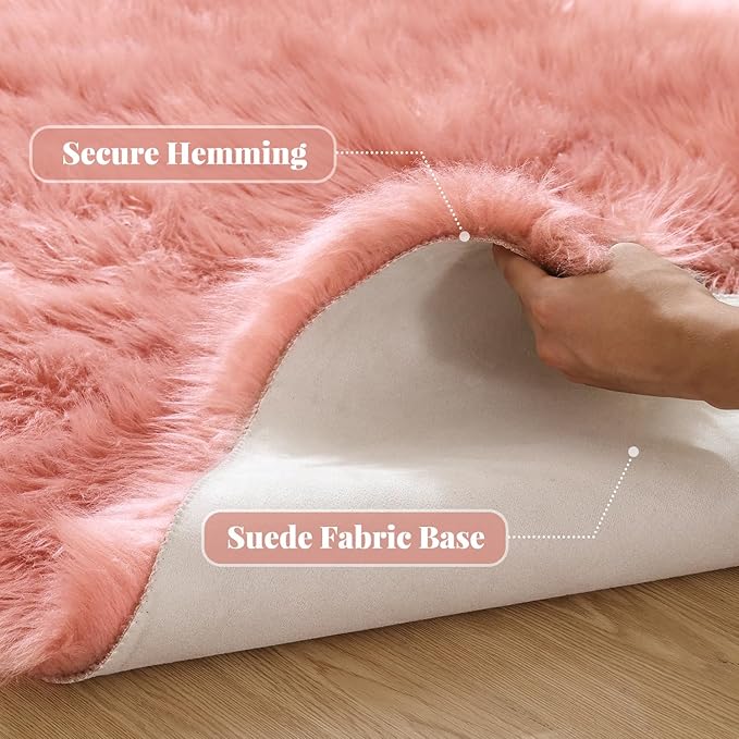 Pink Shag Washable 5x7 Area Rugs for Living Room Big Fluffy Sheepskin Fur Rug for Bedroom Shaggy Nursery Rug