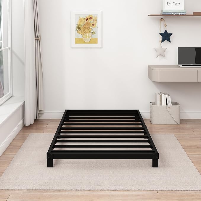 5 Inch Low Twin Bed Frames Heavy Duty Metal Platform, No Box Spring Needed, Easy Assembly Mattress Foundation, No Noise, Black