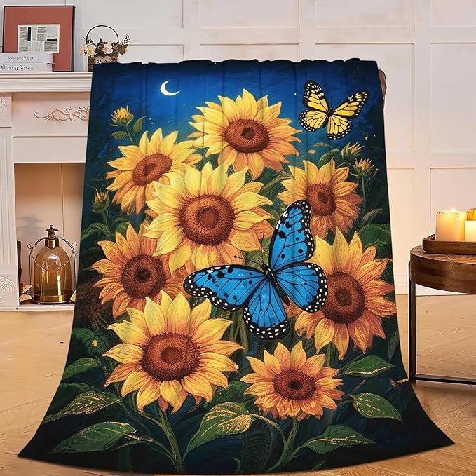 Sunflower Blanket Flower Throw Blanket Soft Cozy Fleece Fuzzy Stuffed Plush Flannel Gifts for Girls Women Boys Kids Adults 50"X60"