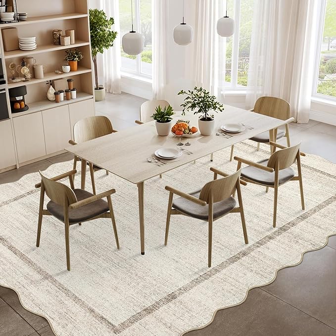 GarveeHome Scalloped Washable Rug 9x12 Area Rug for Bedroom Modern Living Room Rug Farmhouse Non Slip Large Area Rug Soft Throw Rugs Stain Resistant Carpet for Dining Room Nursery Beige 9'x12'