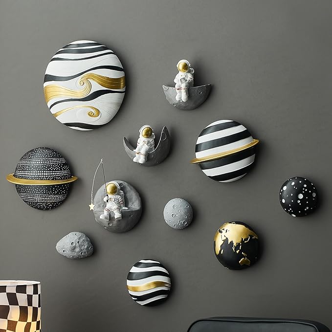 XGZY 3-Piece Astronaut Wall Decoration: Space Theme Outer Space Kindergarten 3D Wall Decoration for Boys Room Decor