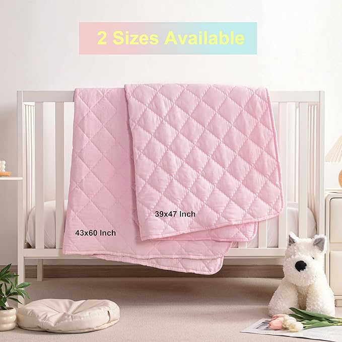 BEDSUM 100% Brushed Microfiber Down Alternative Toddler Comforter, Ultra Soft Lightweight and Warm Breathable Crib Quilted Blanket for Nursery Stroller Bed, 43x60 Inches, Pink