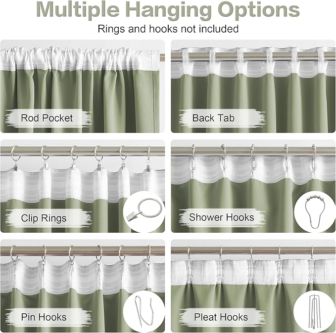 DUALIFE Light Sage Green Curtains 102 Inches Long Back Tab/Rod Pocket Room Darkening Curtain Panels Window Drapes Light Blocking 52 x 102 Inch Length,2 Panels Set