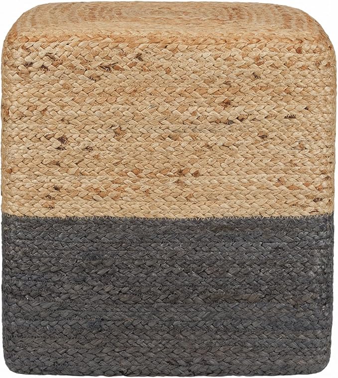 REDEARTH · Cube Pouf Foot Stool Ottoman - Jute Braided Pouffe Poof Accent Sitting Footrest for The Living Room, Bedroom, Nursery, Patio, Lounge & Other Rooms, Set of 2(14.5”X14.5”X16”; Natural Gray)