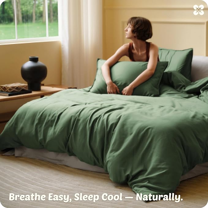Bedsure Cooling Duvet Cover King Size, Cotton & Rayon Derived from Bamboo Blend Duvet Cover Set for Hot Sleepers,Ultra-Soft, Breathable & Lightweight Home Bedding for All Seasons(Olive Green,104"x90")