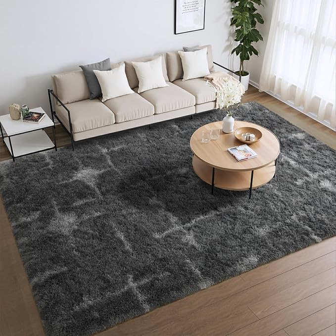 Meralax Gray Rugs for Living Room Bedroom, 5x8 Feet Soft Fluffy Gray Shaggy Bedside Rug, Machine Washable Indoor Floor Carpet for Kids Girls Boys, Dorms, Nursery Rooms, Home Decor Aesthetic