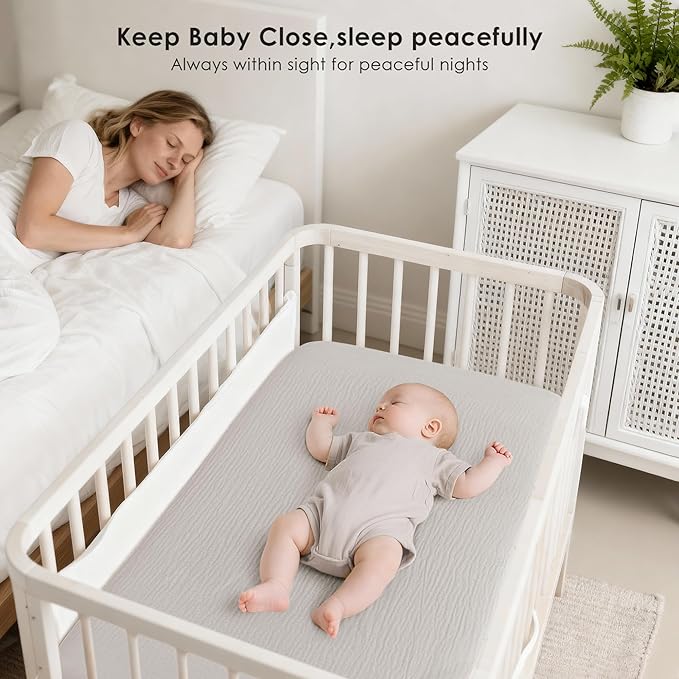 2 Pack Muslin Fitted Bassinet Sheets for Babies, Soft & Breathable 100% Cotton Bedside Sleeper Bassinet Sheet, Moses Basket Oval Rectangle Pad/Mattress