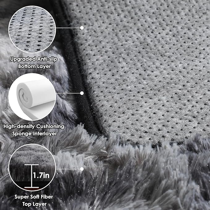 ONASAR Rugs for Living Room Bedroom, 5x8 Washable Fluffy Tie-Dyed Dark Grey Bedside Area Rug, Soft Plush Shaggy Floor Carpet for Nursery Kids Girls Boys Teen Dorm Home Office Decor Aesthetic
