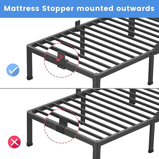 MAF 12 Inch Twin XL Metal Platform Bed Frames with Round Corner Legs, Mattress Slide Stopper, 3000 LBS Heavy Duty Steel Slats Support, No Box Spring Needed, Noise Free