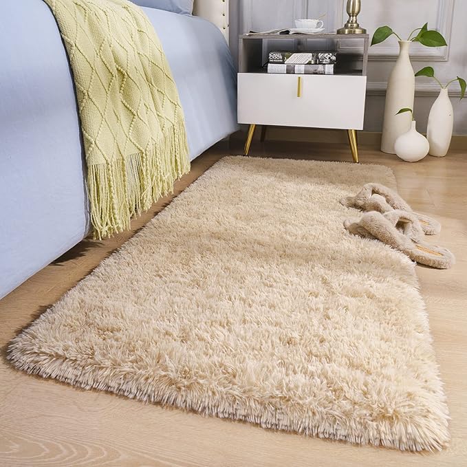 BENRON Fluffy Runner Rugs 2x4, Soft Long Runners for Bedroom Hallyway Entryway Kitchen, Washable Fuzzy Throw Rug for Kids Girls Room Decor Photo Prop, Light Tan