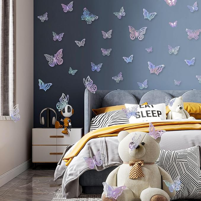 96 Pcs Butterfly Decorations 3 Sizes 4 Styles 3D Butterfly Wall Decor Party Decorations Butterflies for Crafts Birthday & Wedding Celebrations Cake Decorating Balloons Removable Stickers Dazzling