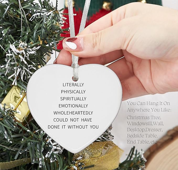 Ceramic Heart Shaped Christmas Ornament-Appreciation Gift for Him Her-Wedding Thanksgiving Decorative Ceramic Keepsake Ornament for Couple Friends Family-Love Gratitude Thank You Gift Idea
