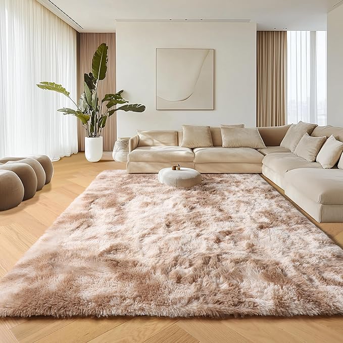 ONASAR 8x10 Area Rugs for Living Room, Tie-Dyed Beige Large Fluffy Bedroom Rug, Washable Soft Plush Thick Shaggy Big Floor Carpet for Kids Boy Girls Teen Dorm Nursery Indoor Home Decor Aesthetic