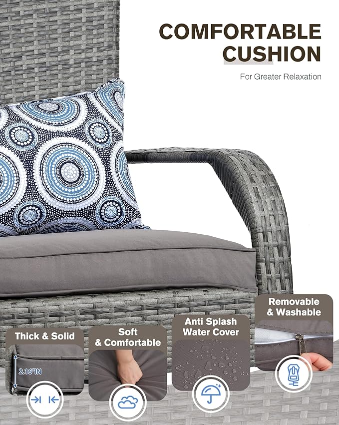 Outdoor Rocking Chair Set of 2- Patio Rocking Chairs with Cushions and Steel Frame- All Weather Outdoor Rocker Chair with 2 Replaceable Cushion Covers (Blue & Grey), 320lbs