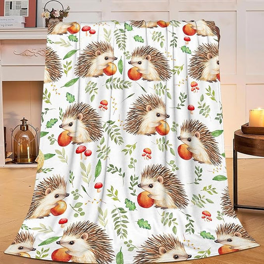 Hedgehog Blanket Cute Animal Throw Blanket Flannel Stuff Merch Cozy Decor Fleece Plush Fuzzy Warm Soft Lightweight Bedding Gifts for Hedgehog Lover Women Men Girl Boy Couch 50"X40"