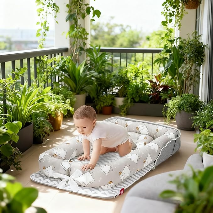 Baby Lounger for Newborn Portable Bag,Baby Lounger Play Mat for Awake-Time,Newborn Babies Essentials Gifts 0-24 Months Home Travel(Elephant Grey)