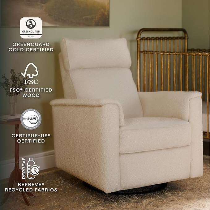 Namesake Willa Plus Power Glider Recliner w/Power Headrest in Performance Ivory Boucle, Water Repellent and Stain Resistant, Greenguard Gold and CertiPUR-US® Certified