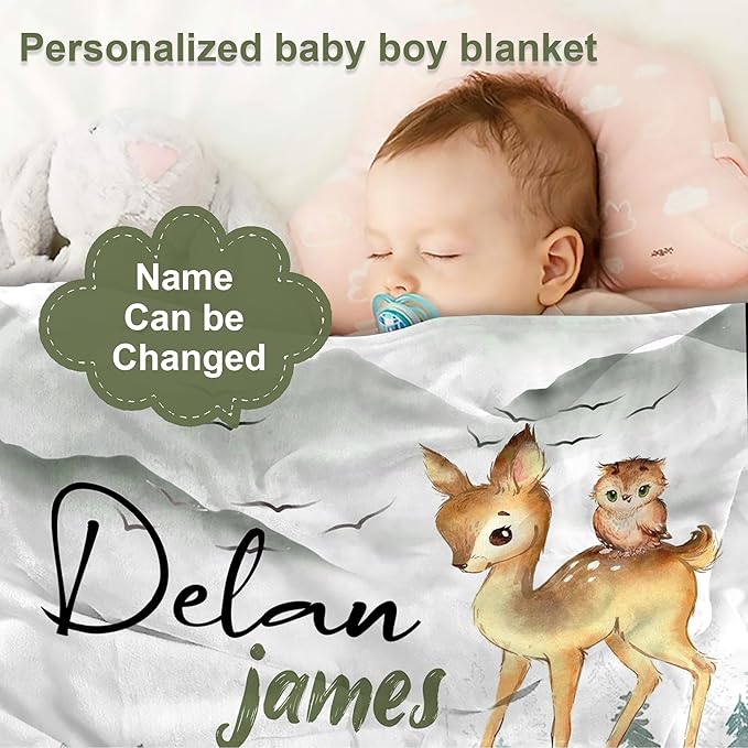 J&SBGFT Personalized Baby Blanket for Boys, Custom Name Receiving Blanket for Toddlers, Kids Nursery Stroller Crib Decor Throw 30"x40", Color18