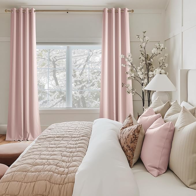 NICETOWN Blush Pink Room Darkening Curtains 36 Inches Long 2 Panels for Girls Room, Bedroom, Nursery Thermal Insulated Blackout Drapes Solid Grommet Noise Reducing Window Curtains, W40