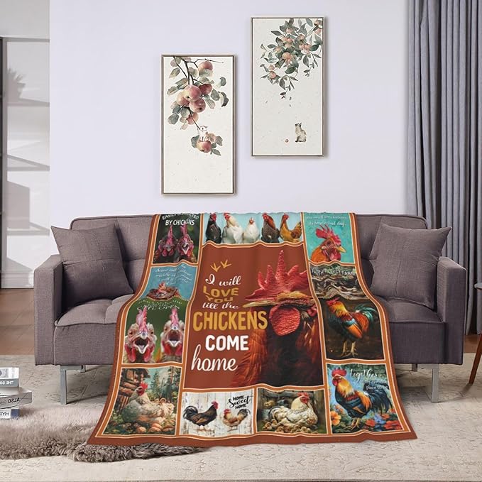 Chicken Blanket Rooster Throw Blanket Flannel Animals Stuff Merch Cozy Decor Fleece Plush Fuzzy Warm Soft Lightweight Bedding Gifts for Chicken Lover Women Men Girl Boy Couch 80"X60"