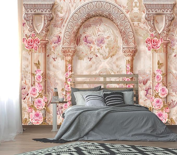 XMPMBM-3d Floral Fabric Wallpaper Pink Peony Bedroom Bathroom Wall Mural-W 132" X H 92"（93 Square Foot）