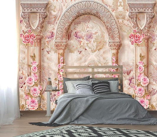 XMPMBM-3d Floral Fabric Wallpaper Pink Peony Bedroom Bathroom Wall Mural-W 132" X H 92"（93 Square Foot）