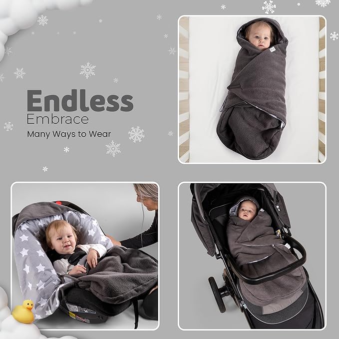 Car Seat Blankets for Babies Winter - Stroller Footmuff Carseat Cover Baby 5 Point Harness - Swaddle Bunting Bag (Grey)