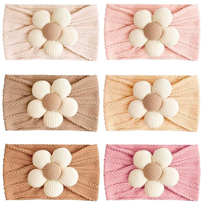 6 Pcs Baby Flower Headbands Baby Girls Nylon Headband Soft Hairbands Hair Accessories for Newborn Infant Toddler Kids
