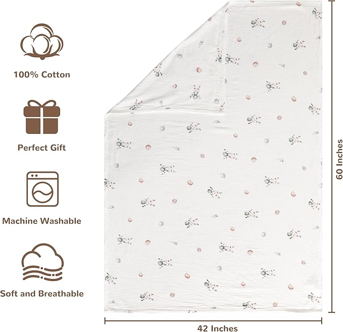 NTBAY 4 Layer Muslin Cotton Toddler Blanket, 42x60 Soft and Breathable Receiving for Newborns and Infants, Perfect for Crib, Stroller, Travel, Lightweight Nursery Blanket, Astronaut's Journey