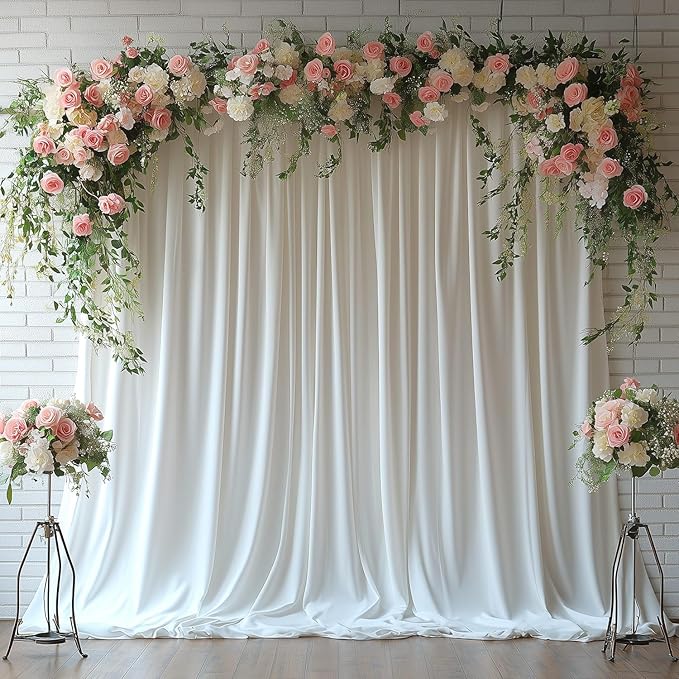 30x10FT White Backdrop Curtains for Wedding Parties, Wrinkle Free Photo Backdrop Curtains for Wedding Birthday Party Baby Shower, Fabric Drape with Rod Pockets 5ft x 10ft, 6 Panels